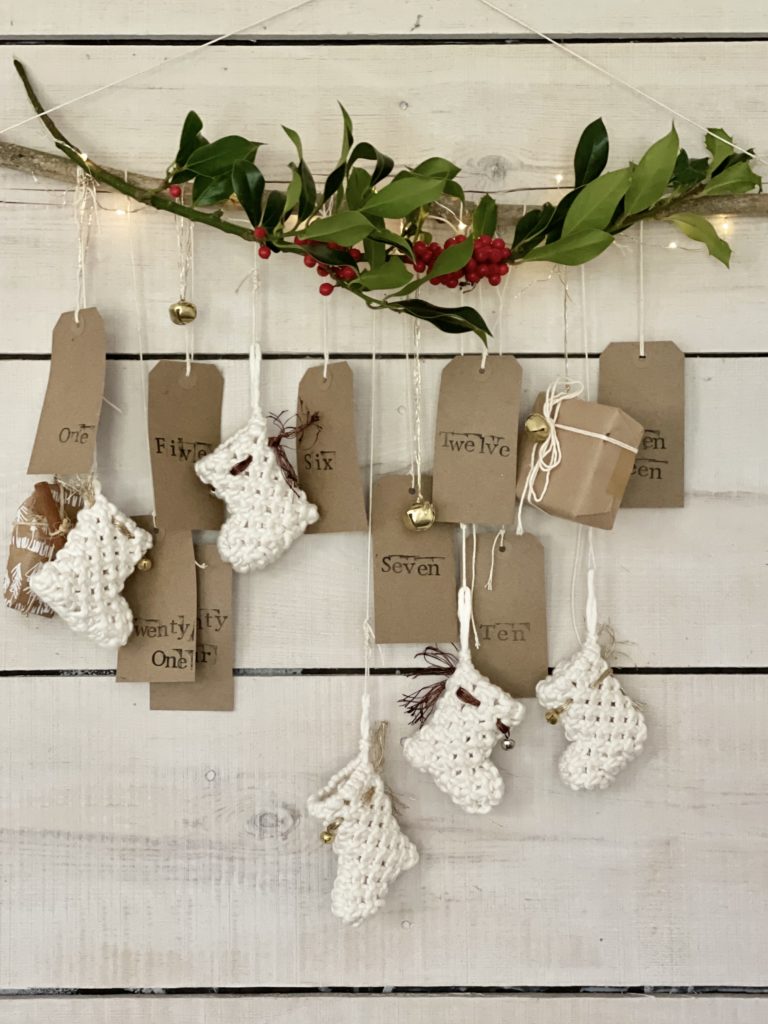 Mini macrame stocking 32 advent calendar ideas