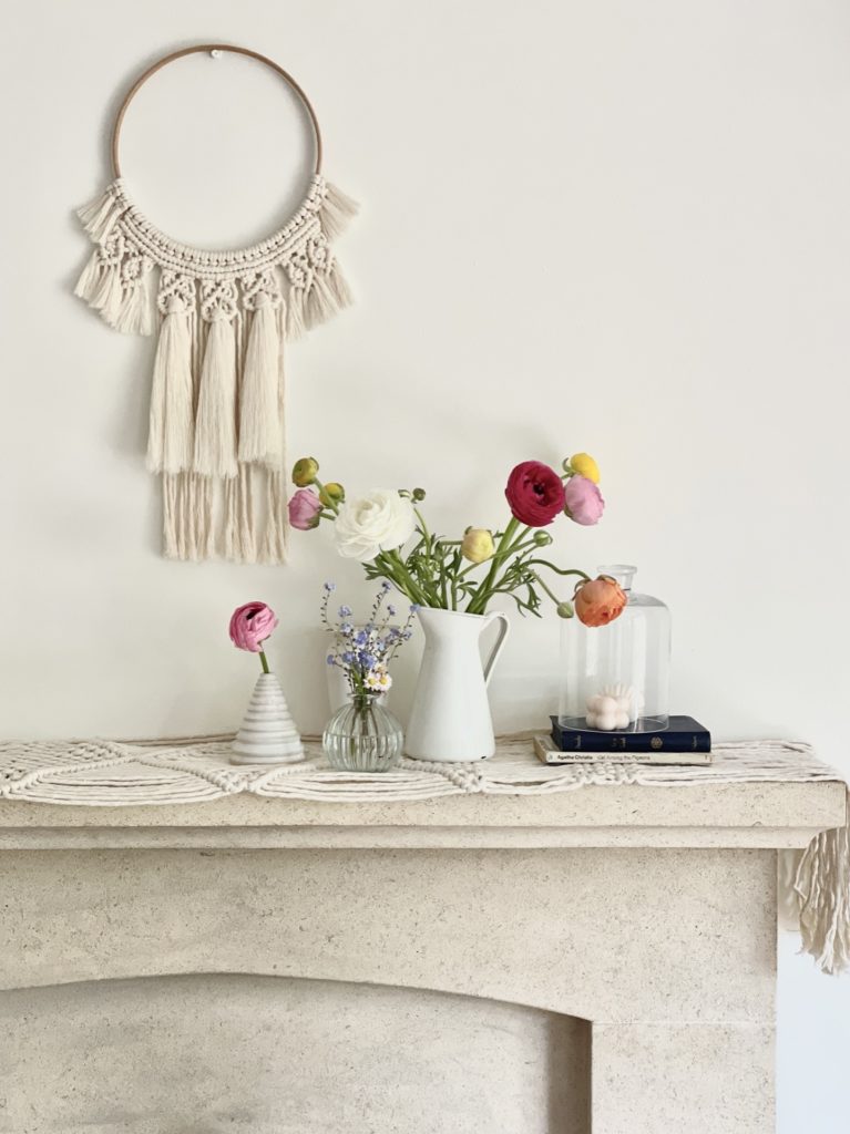 Macrame wreath and table runner- Spring styling