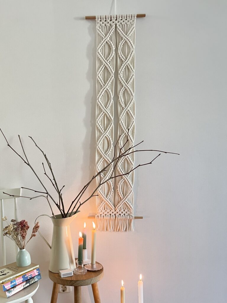 Geometric White Macrame Panel and Wall Hanging by Isabella Strambio